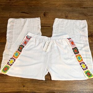TiniBikini White Coverup Pants with Colorful Crochet Sides